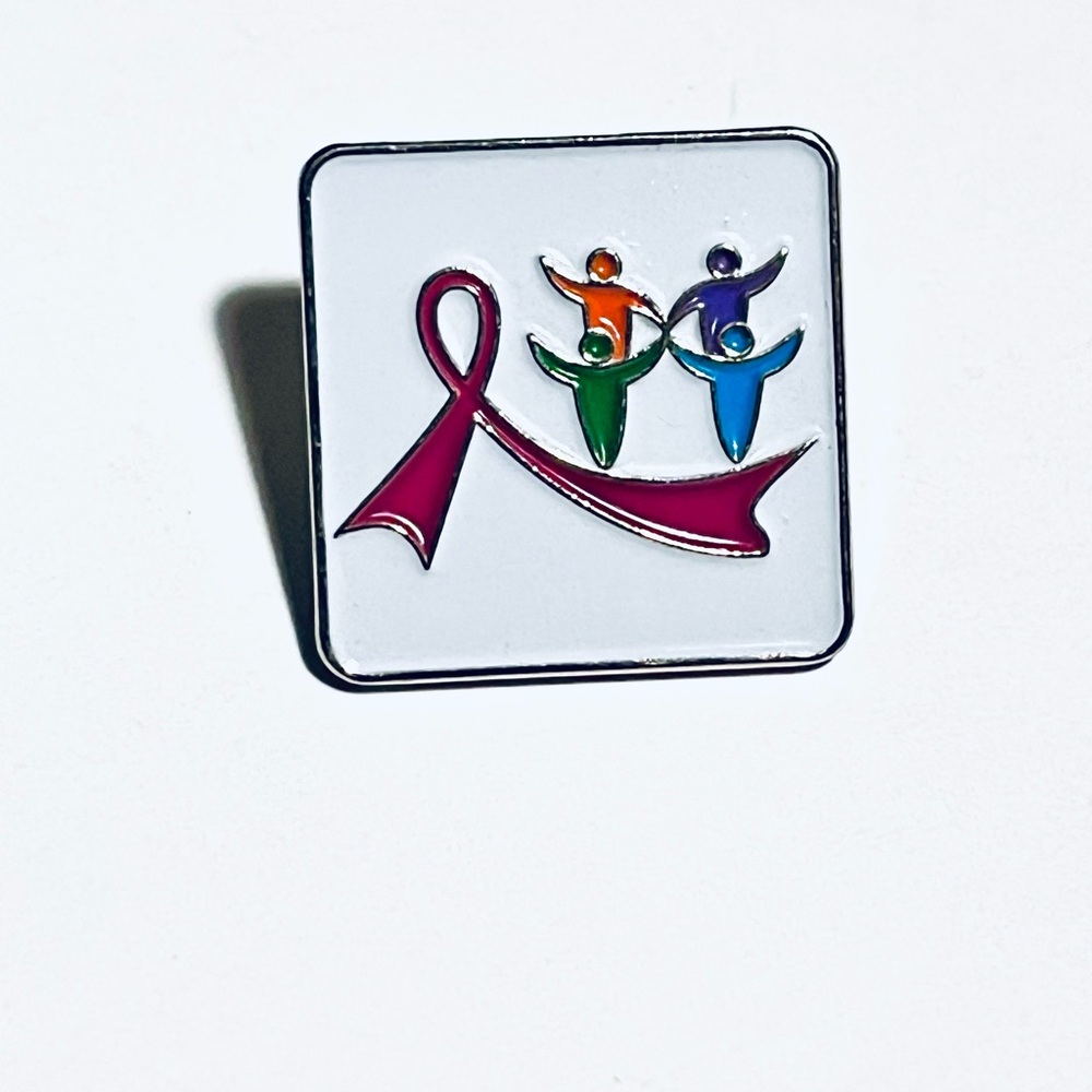 Pink Ribbon Square Enamel Pin - Awareness Accessory - Picture 2 of 4